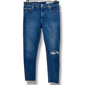 Rag & Bone Cate Mid Rise Ankle Skinny Jeans Womens Sz 30 Distressed Frayed Hem